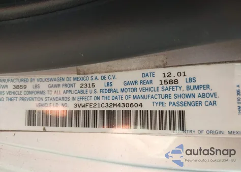 2002 Volkswagen New Beetle Turbo S from USA, damaged, VIN 3VWFE21C32M430604